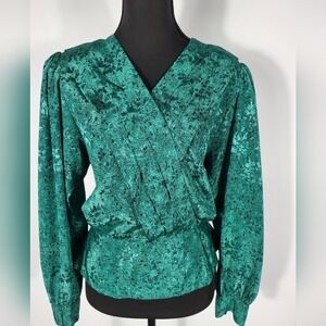 NICOLA Green Wrap Peplum Blouse with Notched Collar